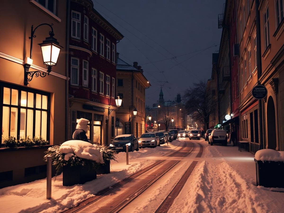 Snöig gata i Stockholm